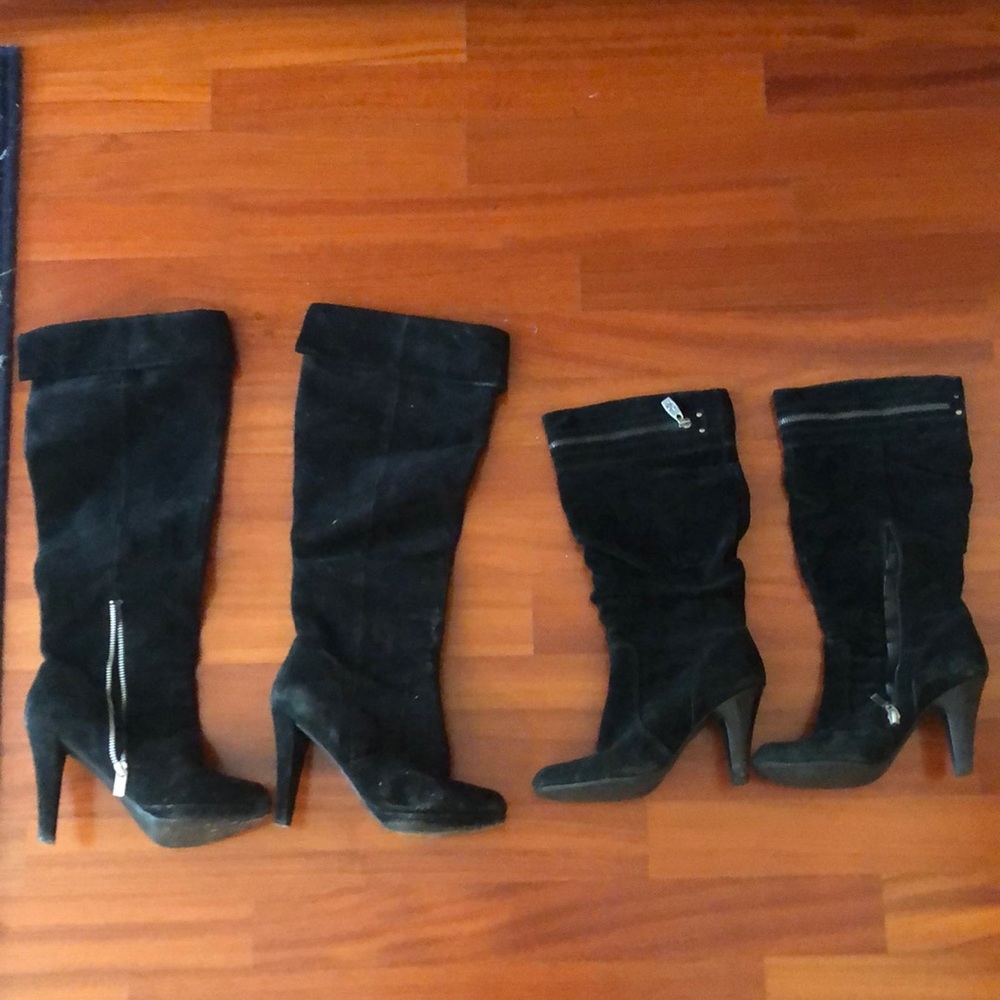 Bundle of 2 black suede leather high heeled boots!